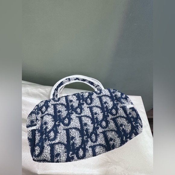 Auth💙 DIOR BLUE LOGO TERRY CLOTH BAG - Picture 7 of 13